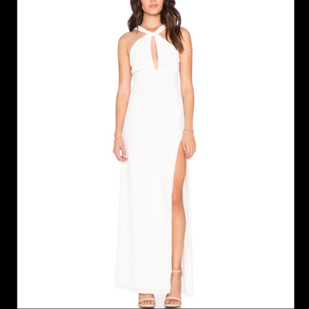 Stone Cold Fox White Silk Palm Maxi Gown